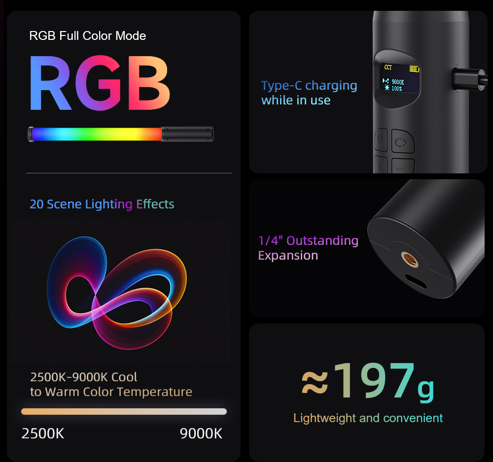 LUXCEO P300 RGB Tube 5W 380LM  - Photography Lighting Youtube recensione e prezzo